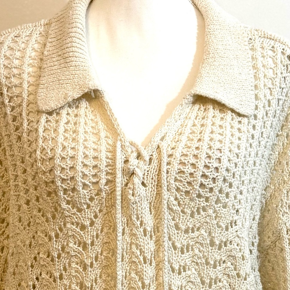 American Eagle Cream Open Knit Collared Sweater — Size XL - Picture 7 of 10